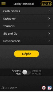 Capture d’écran de l’appli mobile Android Poker de Bwin.fr